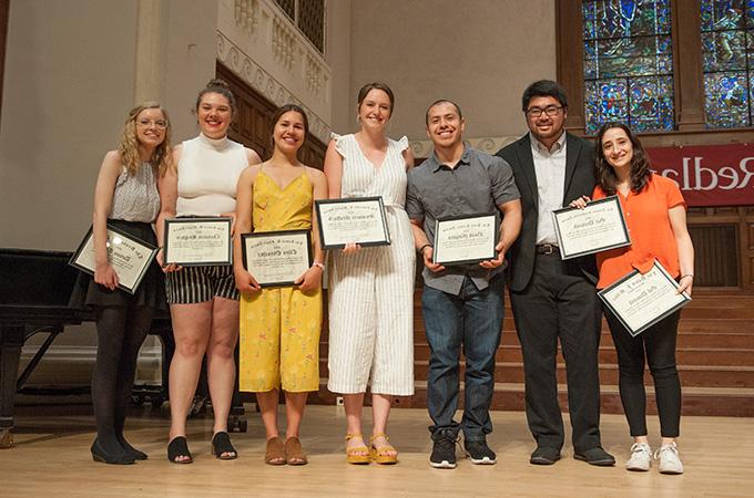 Students receiving science and math awards during the 2019 honors convocation